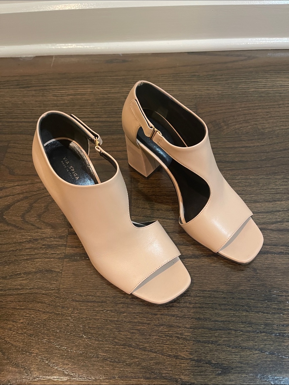Via Spiga Blush Beige Open-Toe Block Heel Sandals size 7.5/37.5
